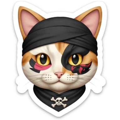 pirate cat with one eye closed with band sticker