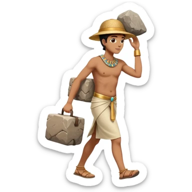 fullbody ancient Egyptian worker carrying a rock block on their back, no fancy hat, walking sticker