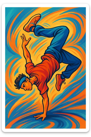 illustration of a person performing acrobatic moves, style 1 sticker