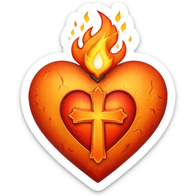 A heart with a cross and flame coming out of the top sticker