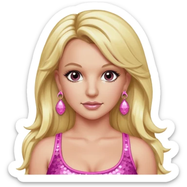 Britney Spears with long blonde hair, pink sequin crop top, pink earring sticker