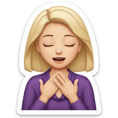 eyes closed and mouth wide open and hands cupped around her neck - her eyes are squinty with excitment sticker