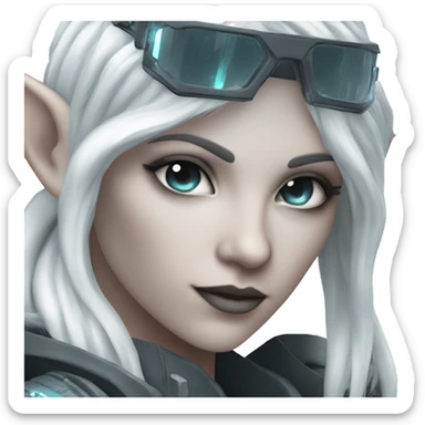 Cyberpunk elf, white hair, white skin, crystal ble colored clothes sticker