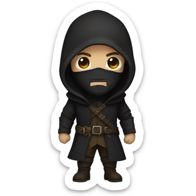 bald human rogue with brown beard and black hood sticker