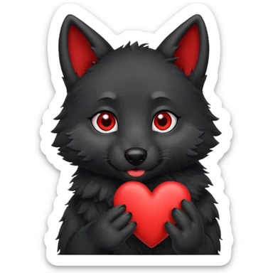 cute black wolf holding a heart sticker