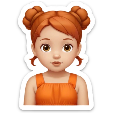 school baby girl   with reddish blunt hair with 2 buns orange dress sticker