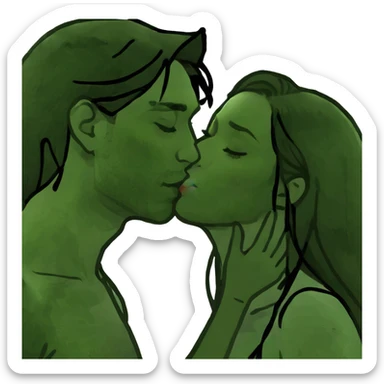 pretty girl with long black hair kissing guy with brown hair sticker