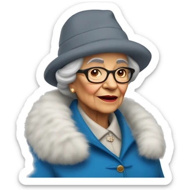 My beloved grandmother in a blue hat and a gray coat and I in a red hat and a white fur coat sticker