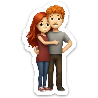 Red haired girl and brunette boy hugging  sticker