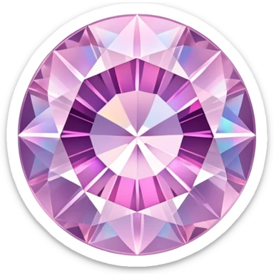 round cut light pink kunzite gemstone, classic faceted style, holographic rainbow shine inside sticker