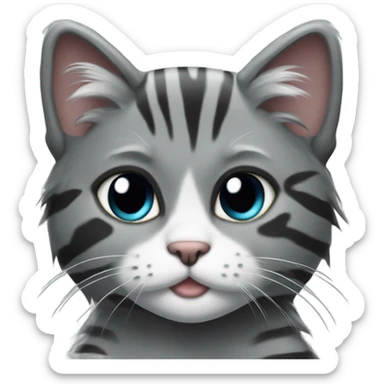Gray and Black long hair stripe Cat wearing beanie sticker