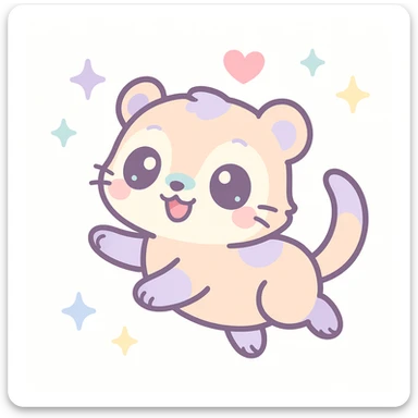 kawaii cartoon baby ferret, playful pose, little heart above head, soft pastel colors, simple background sticker