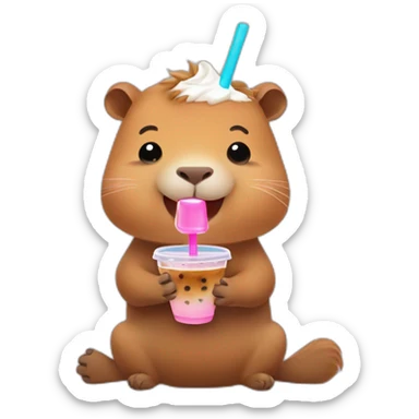 Happy Capybara with bubble tea sticker