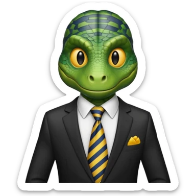 A reptilian humanoid dressing a suit, striped tie, human emoji style sticker