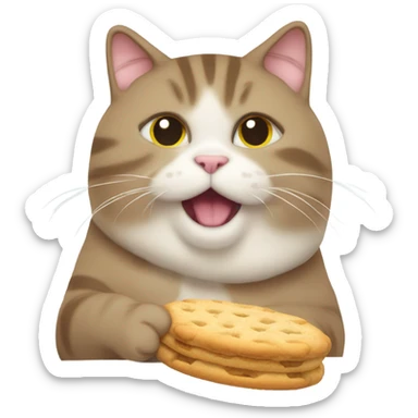 a fat cat that's eating a biscuit  sticker