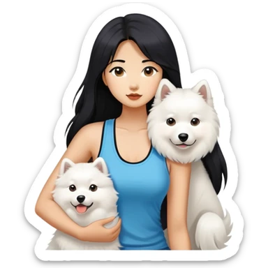 a asiatic girl in the tank top with long black  hair and a samoyed sticker