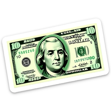 3D realistic US 100 dollar bill sticker, slight perspective, centered, clean cutout, transparent background, no text, no watermark sticker