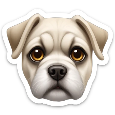 A pug cross bred with a schnauzer with fully white furr and brown eyes sticker