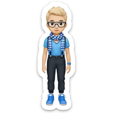 Скин Лололошки из сезона "Точка невозврата" имеет следующие характеристики: он носит шарф в черно-голубую клетку и черные штаны с двумя голубыми подтяжками. Также он носит голубые кроссовки с белой подошвой и является обладателем отличительной атрибутики - очков и клетчатого шарфа.  sticker