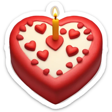 Red heart shaped birthday cake, top view, 4 candles sticker