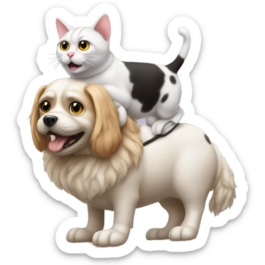a cat ride on a dog sticker