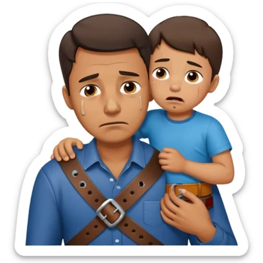 Dad using belt on kid sticker