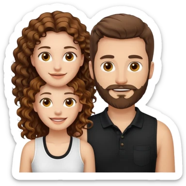 Criar Casal - Homem branco de cabelo liso e olhos marrom, com barba, usando camisa polo preta e mulher de pele branca cabelo cacheado marrom longo e olhos mel, usando uma regata branca, quero ela sorrindo sticker