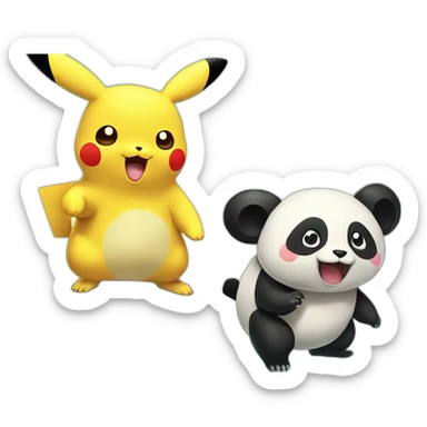 Pikachu and a panda battling each other on a mushroom island sticker
