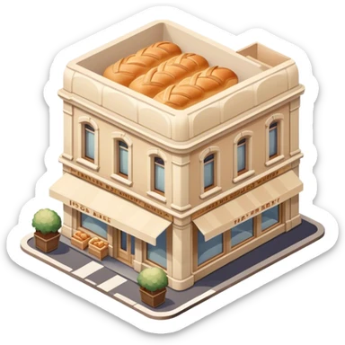 beige parisian bakery, isometric exterior view sticker