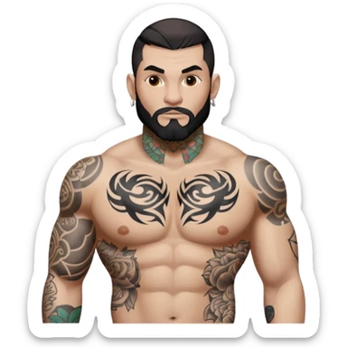 tattoo man, white skintone, more highlight the tattoo, body builder, heavy tatto on fully chest, more tattoos on the body, more visible tattoo, big tattoos. sticker