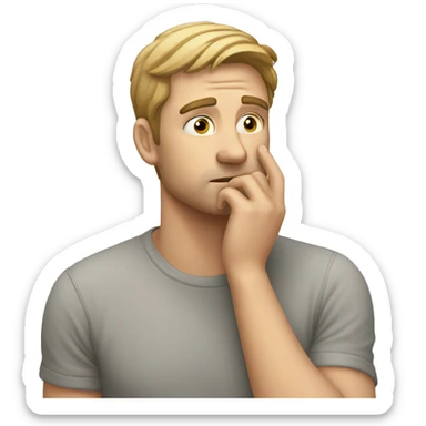 White man with hand on his face thinking about something sticker