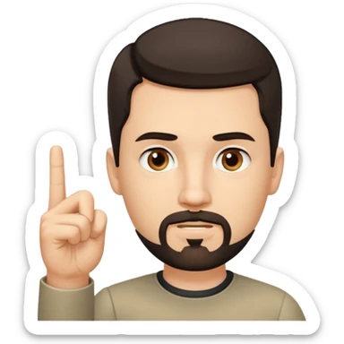 White man with short dark hair and goatee and neutral expression with middle finger.  sticker