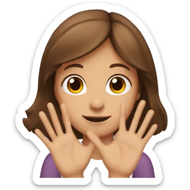 Girl with brown hair making a hand heart  sticker