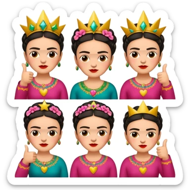 emoji pack of Frida Kahlo in style of her artworks that depicts at least these👍👎😍❤💤💫 sticker