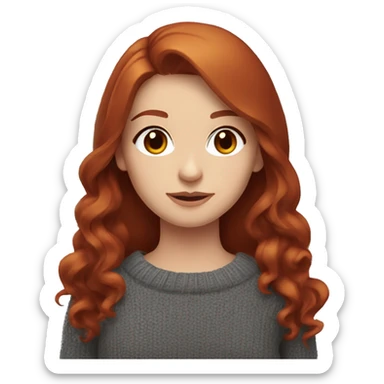 redhead girl with grey eyes with long hair and Dyson styling in a burgundy sweater and a rat on her shoulder sticker