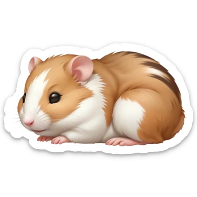 Meme-Worthy Cute Sleeping Brown and White Banded Hamster Portrait Emoji, Head resting peacefully with a contented smile, showcasing a delightfully compact build and a luxuriously soft banded fur of brown and white, eyes shut in a serene nap, Simplified yet hilariously adorable features, highly detailed, glowing with a soft, drowsy light, high shine, relaxed and utterly lovable, stylized with an air of playful laziness, bright and heartwarming, soft glowing outline, capturing the essence of a comically sleepy hamster, so meme-worthy it feels like it could instantly become the next viral sensation of adorable slumber! sticker