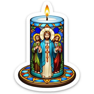 religious glass candle with saints sticker