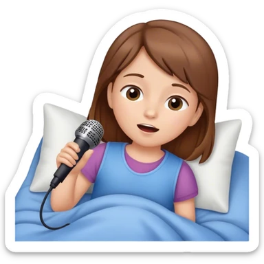 Little girl with brown hair singing karaoke in her sleep in bed sticker