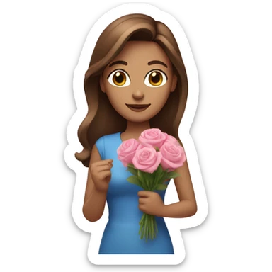 woman with blue eyes brown hair and pink bouquet in the hand sticker