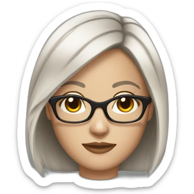 White girl with glasses straight brune mid-short hair sticker