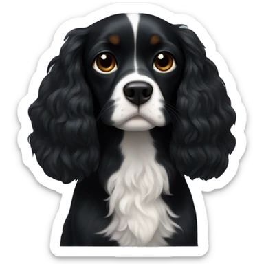 Small completely black king spaniel with black fur on his whole face and white fur on chest sticker