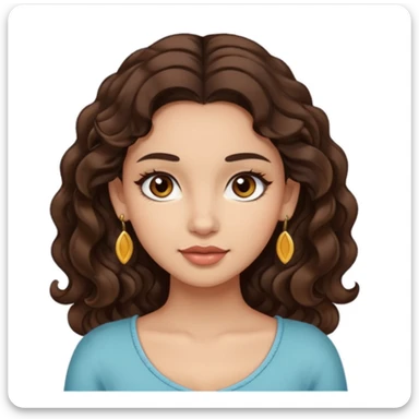 light skinned girl, little thicker body type, wavy dark brown hair, brown eyes, long eyelashes, earrings sticker