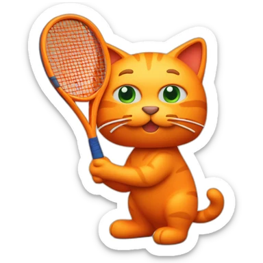 Orange Plasticine cat with a tennis racket in his hand sticker