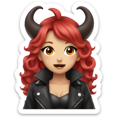 demon hime gyaru girl, red hair, demon horns, leather coat sticker