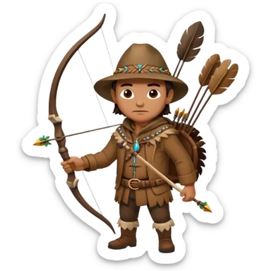 A classic middle-aged hunter, carrying a bow and arrow, dressed in brown clothes, and adorned with decorations made of feathers or bone teeth
 sticker