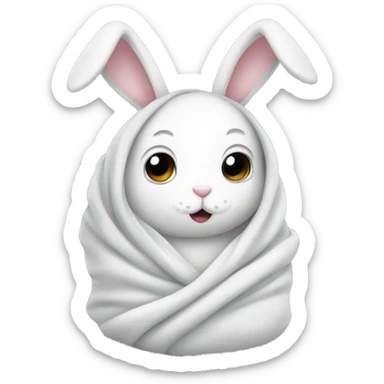 White bunny wrapped in a blanket sticker
