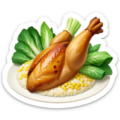 Chicken leg with bok choy corn and rice sticker