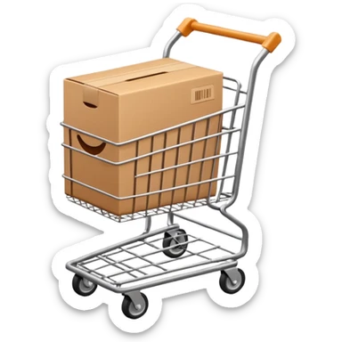 shopping cart with a small box inside sticker