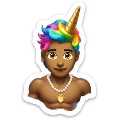 posh-muscle-boy-with-pearl-necklace-and-rainbow-unicorn-hair-in-golden-bathtub sticker