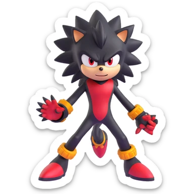Shadow the Hedgehog in a dynamic pose, inspired by Sonic the Hedgehog, with red and black color scheme, spiky hair, confident expression sticker